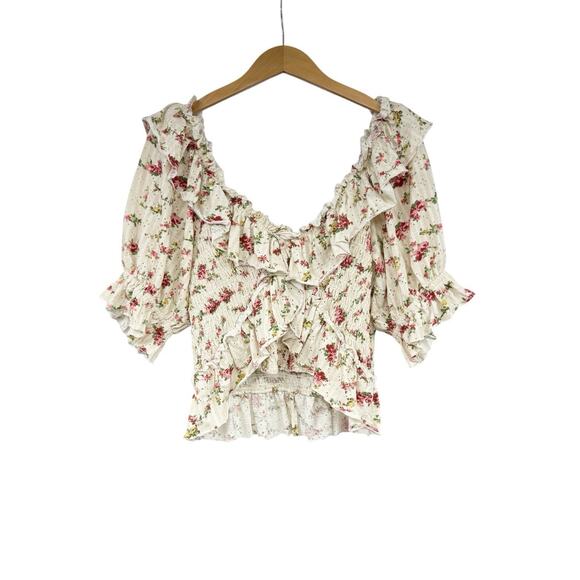 Free People Favorite Girl Top Tea Party Combo Floral Boho Ruffle Size Large - Picture 1 of 12